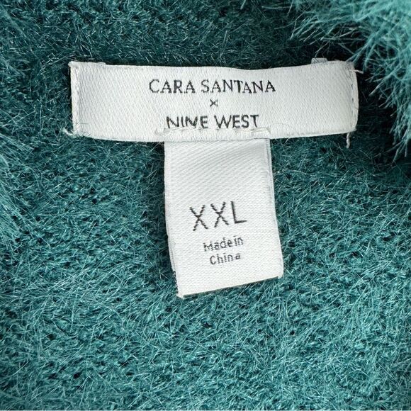 Nine West x Cara Santana Sweater Sequin Fuzzy Teal Green XXL Pullover - Picture 10 of 13